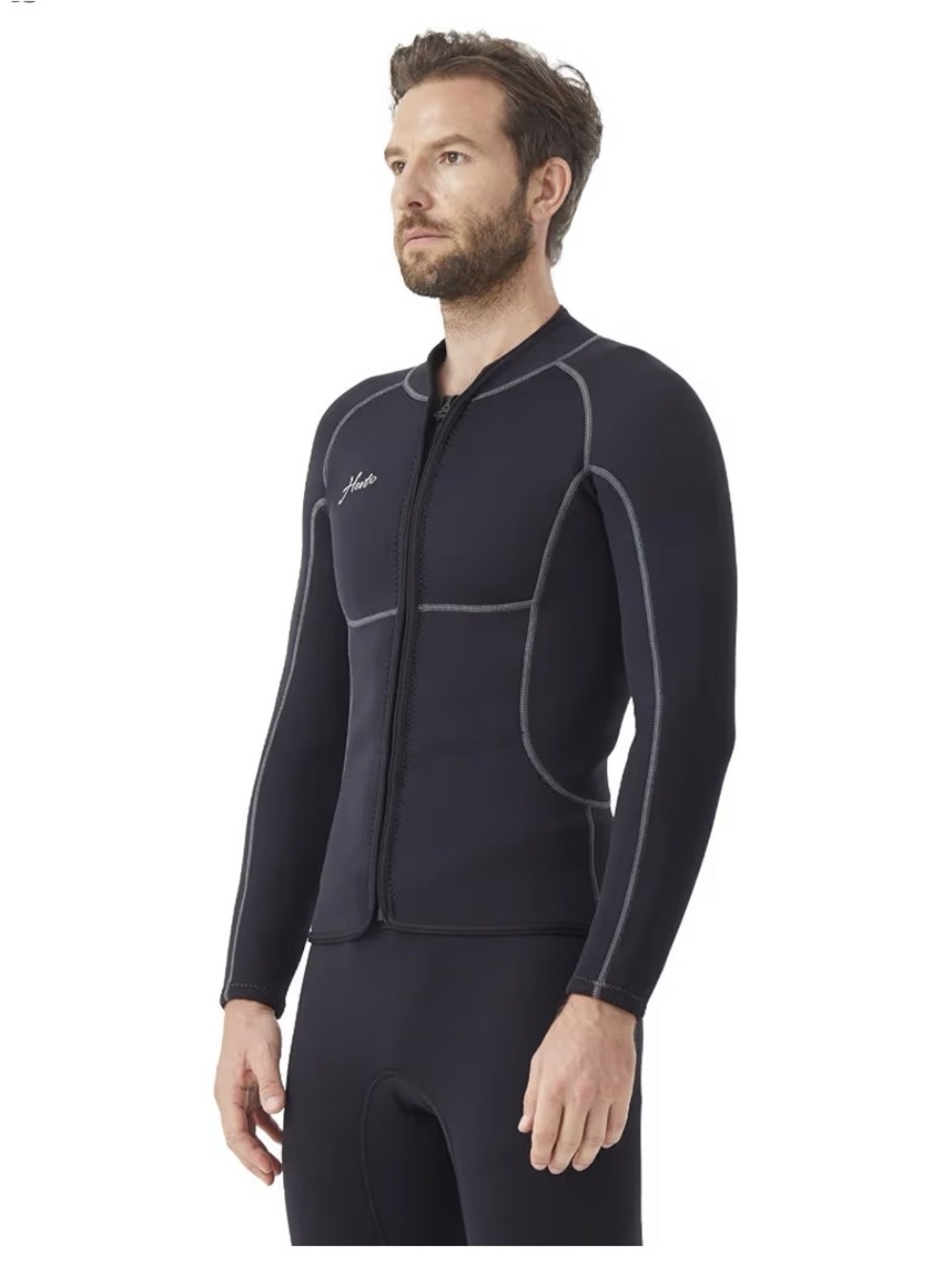 Men’s Black Front-Zip Wetsuit Top Jacket by Hevto